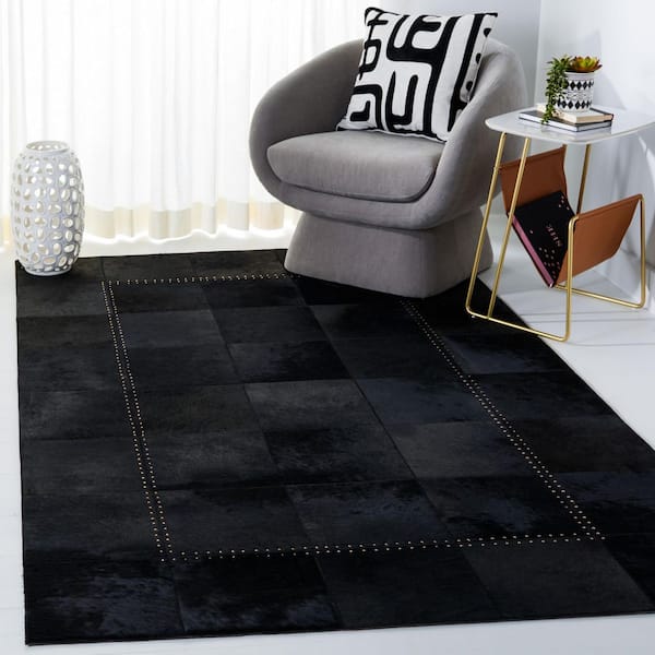 Studio Leather 6 ft. x 9 ft. Black Border Squared Area Rug