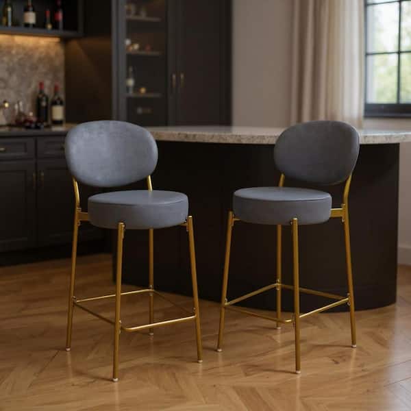 29.13 in. H Bar Height Metal Bar Stool with Upholstered Seat (Set of 2)