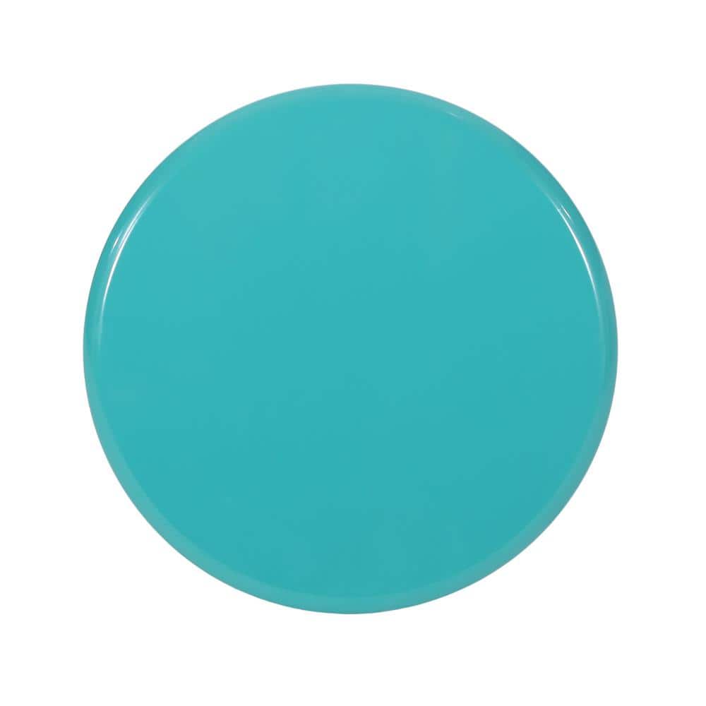 Teal Powder-Coated Iron Round Outdoor End Table
