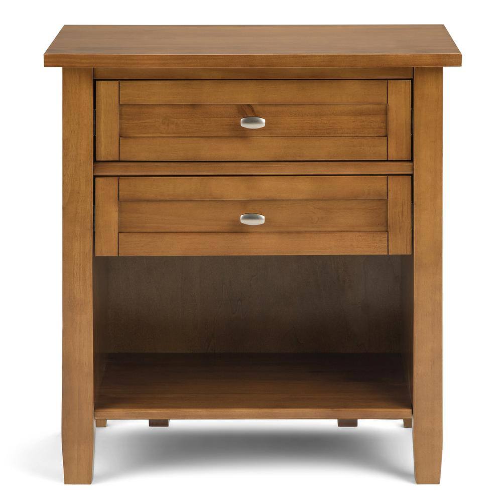 Light Golden Brown Solid Wood 2-Drawer Nightstand with Nickel Pulls