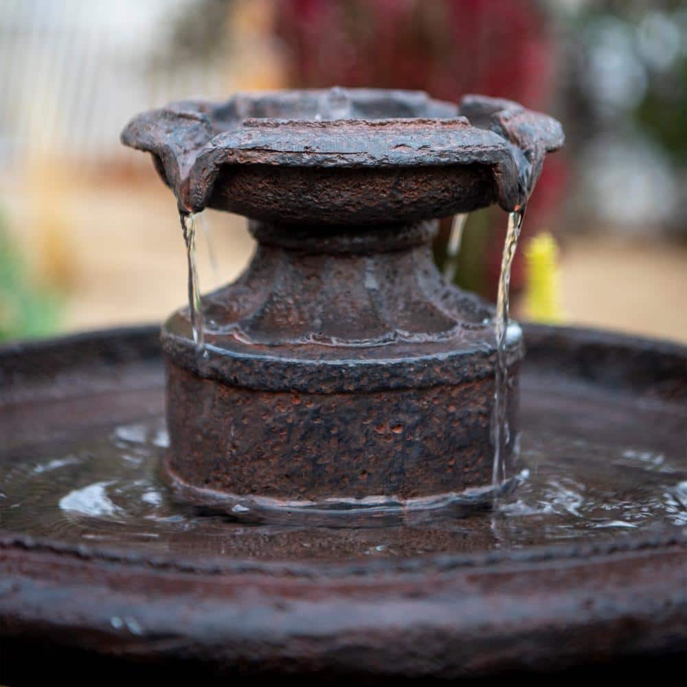 28" Brown Resin Solar Powered Outdoor Birdbath Water Fountain