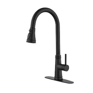 Single Handle Tulip Kitchen Faucet with Pull Down Sprayer in Matte Black Deckplate Included