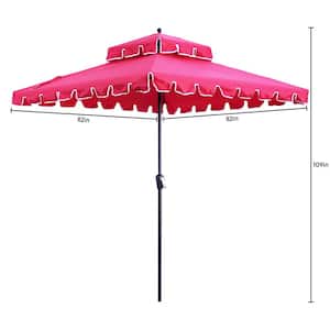 7 ft. Steel Market Square Scallop with Crank Patio Umbrella in Red