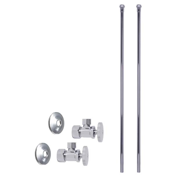 Westbrass 5/8 in. x 3/8 in. OD x 20 in. Bullnose Faucet Supply Line Kit with Round Handle Angle Shut Off Valve, Polished Chrome