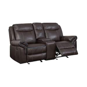 Brown Fabric Manual Recliner Loveseat with Console and Cup Holders