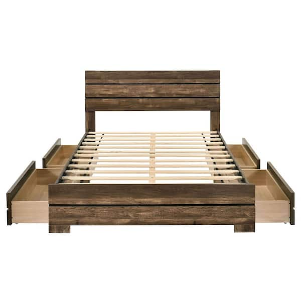 Furniture Of America Olala Brown Wood Frame Eastern King Platform Bed With 4 Drawers And Care 3386