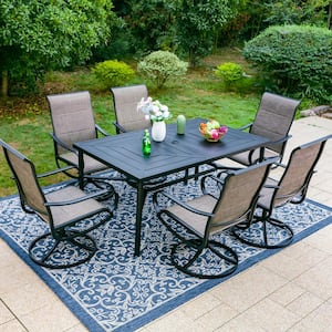 7-Pieces Metal Outdoor Patio Dining Set with Texitilene Swivel Chairs with Curve Arms