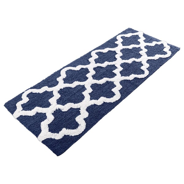 Trellis Navy 24 in. x 60 in. Bathroom Mat