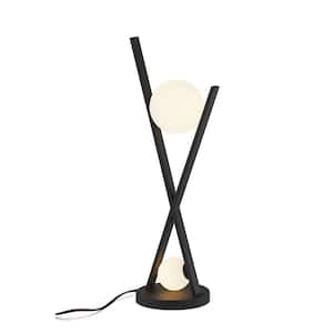 Fusion Stix 24 in. Matte Black Portable Table Lamp with Opal Glass Shade
