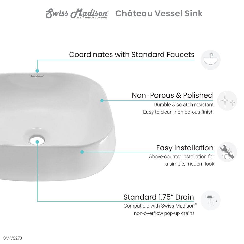Château White Ceramic Above-Counter Vessel Sink