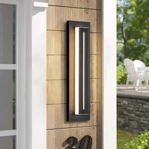 Lorise Black Modern Integrated LED Indoor/Outdoor Hardwired Porch Light Wall Lantern Sconce