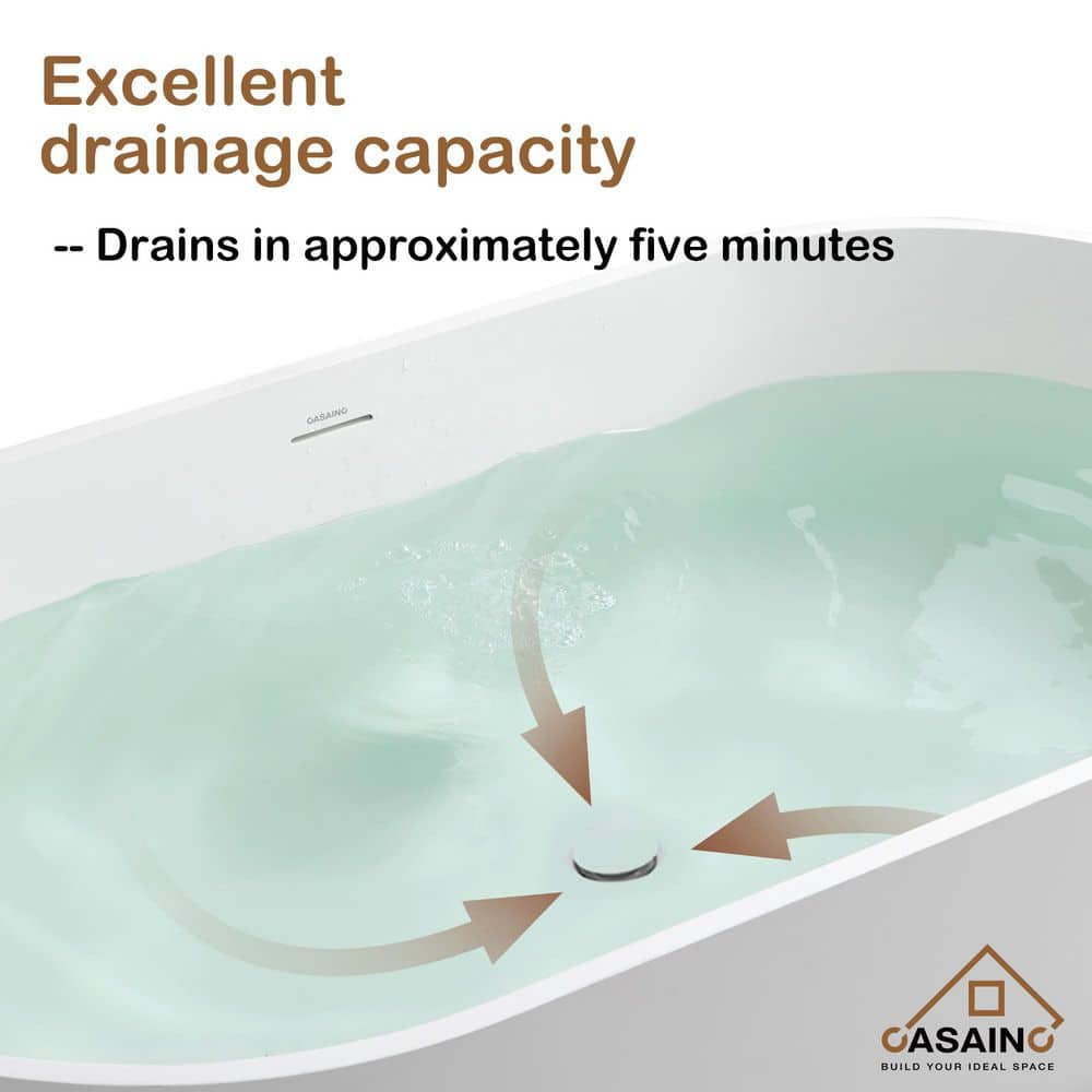 69'' Matte White Stone Resin Freestanding Soaking Bathtub