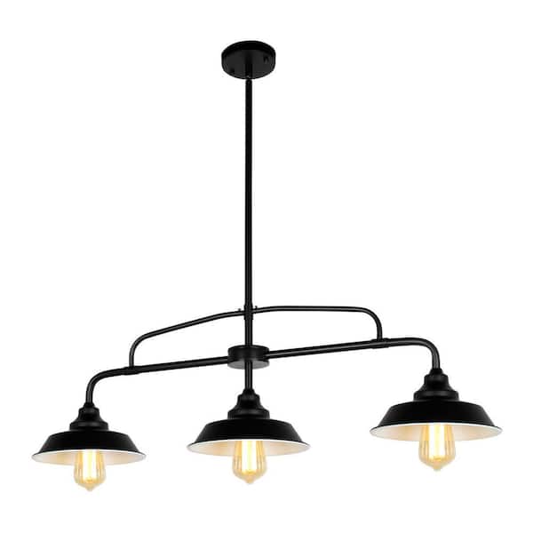 Modern Farmhouse 3-Lights Black Kitchen Island Pendant Light with Metal Shade