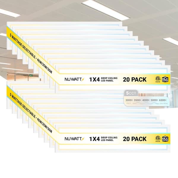1 ft. x 4 ft. Drop Ceiling Backlit Integrated LED Panel 5CCT 30K-65K Color & Lumens Selectable Dimmable 120-277V (20PK)