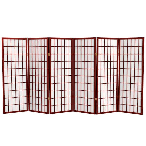 Oriental Furniture 4 ft. Short Window Pane Shoji Screen - Rosewood - 6 Panels