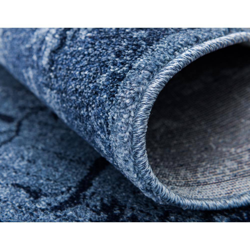 Serene Deep Blue Floral Indoor Rectangular Rug