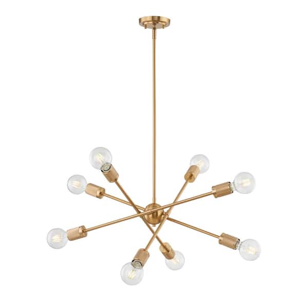 Titan Lighting Loughton 22 in. W 8-Light Burnished Brass Chandelier with No Shades