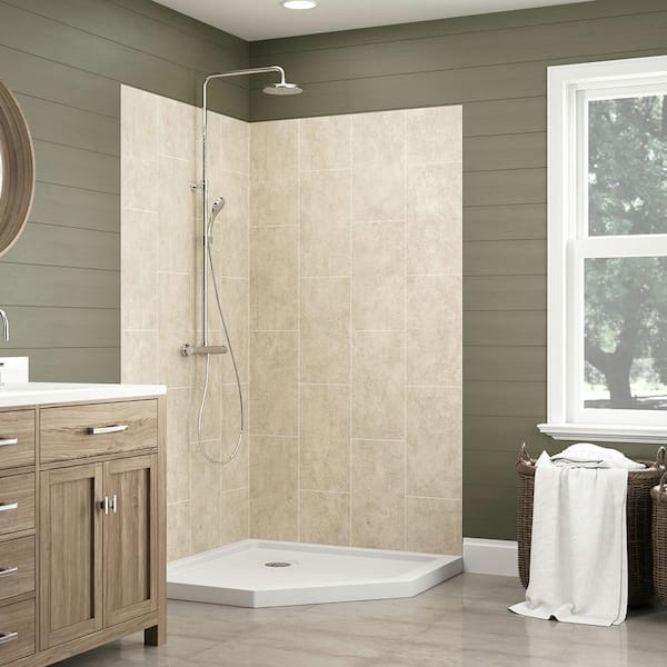 CRAFT + MAIN JETCOAT 42 in. x 78 in. 2-Piece Glue Up Corner Shower Surround in Shale
