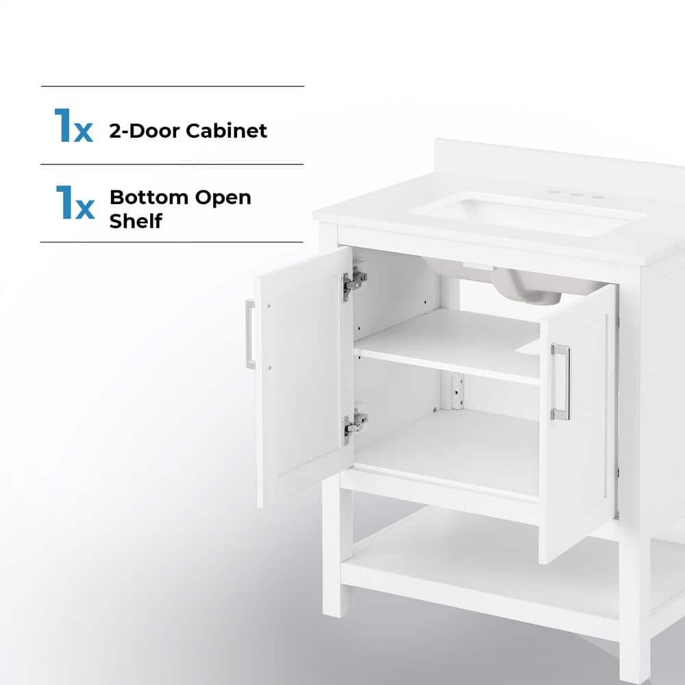 Vegas 30" White Wood Freestanding Single Sink Bathroom Vanity