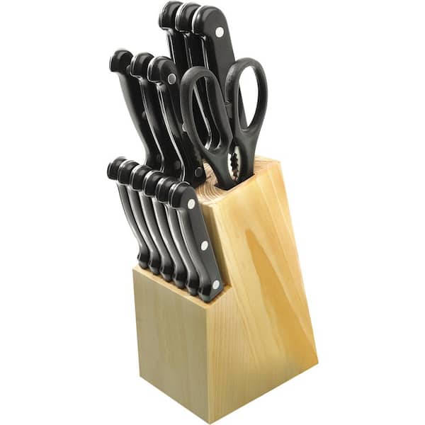 LEXI HOME 15-Piece Stainless Steel Black Knife Wood Block Set with Riveted  ABS Plastic Handles LB2814 - The Home Depot