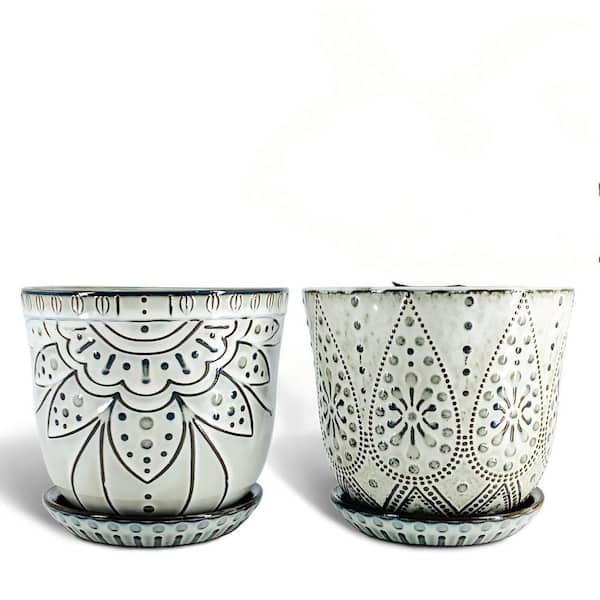 OGETFUUR 6 in. Beaded Ceramic Planter with Drainage Hole and
