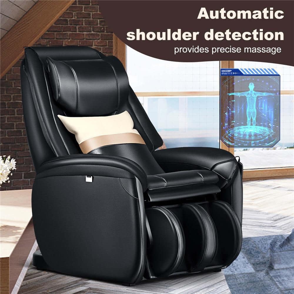 Black Full Body SL Track Zero Gravity Massage Chair with Pillow Reversible Footrest Heat - Thumbnail 4