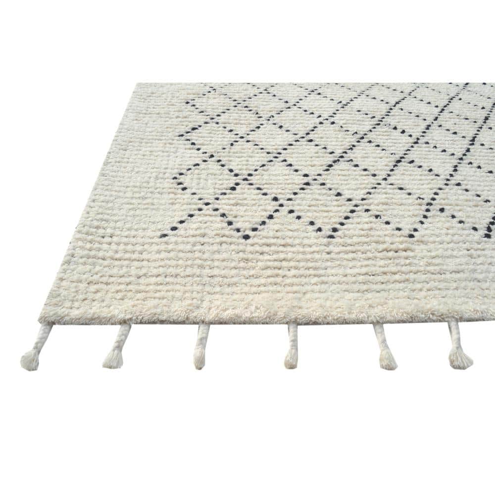 Ivory and Light Gold Hand-Knotted Synthetic Runner Rug