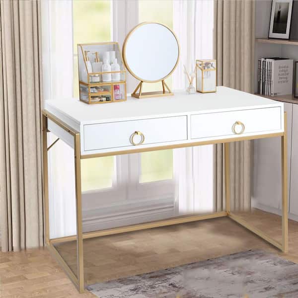 31 inch Simple Writing Vanity Desk with 2 Drawers for Home Office Bedroom  ,White