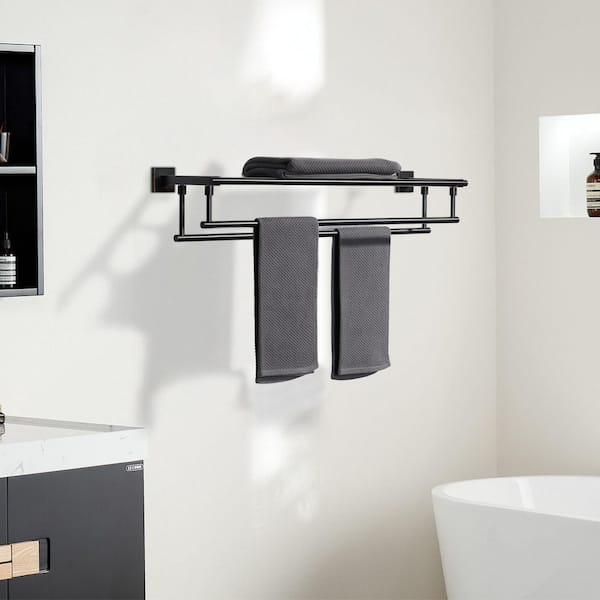 32 in. Bathroom Wall Mounted Double Tier Towel Rack with Double Towel Bar Stainless Steel in Oil Rubbed Bronze