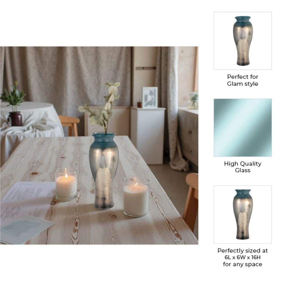Teal 16 in. Tall Glass Vase for Home Decor