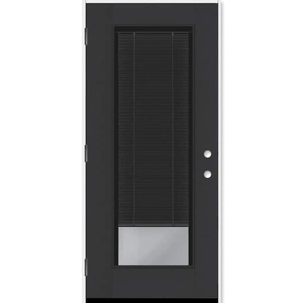 Steves & Sons Legacy 30 in. x 80 in. Full Lite Clear Glass Noir Miniblind RHOS Black Finish Fiberglass Prehung Door w/6-9/16 in. Jamb