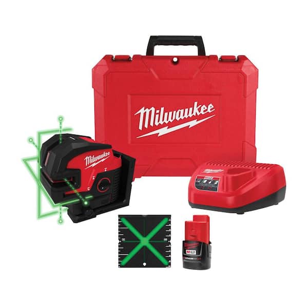 M12 12-Volt Lithium-Ion Cordless Green Cross Line and 4-Points Laser Level Kit