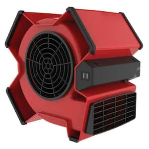 3 Speeds 6-Position Utility Floor Fan in Red with Outlet for Ventilation, Cooling, Exhaust, and Drying