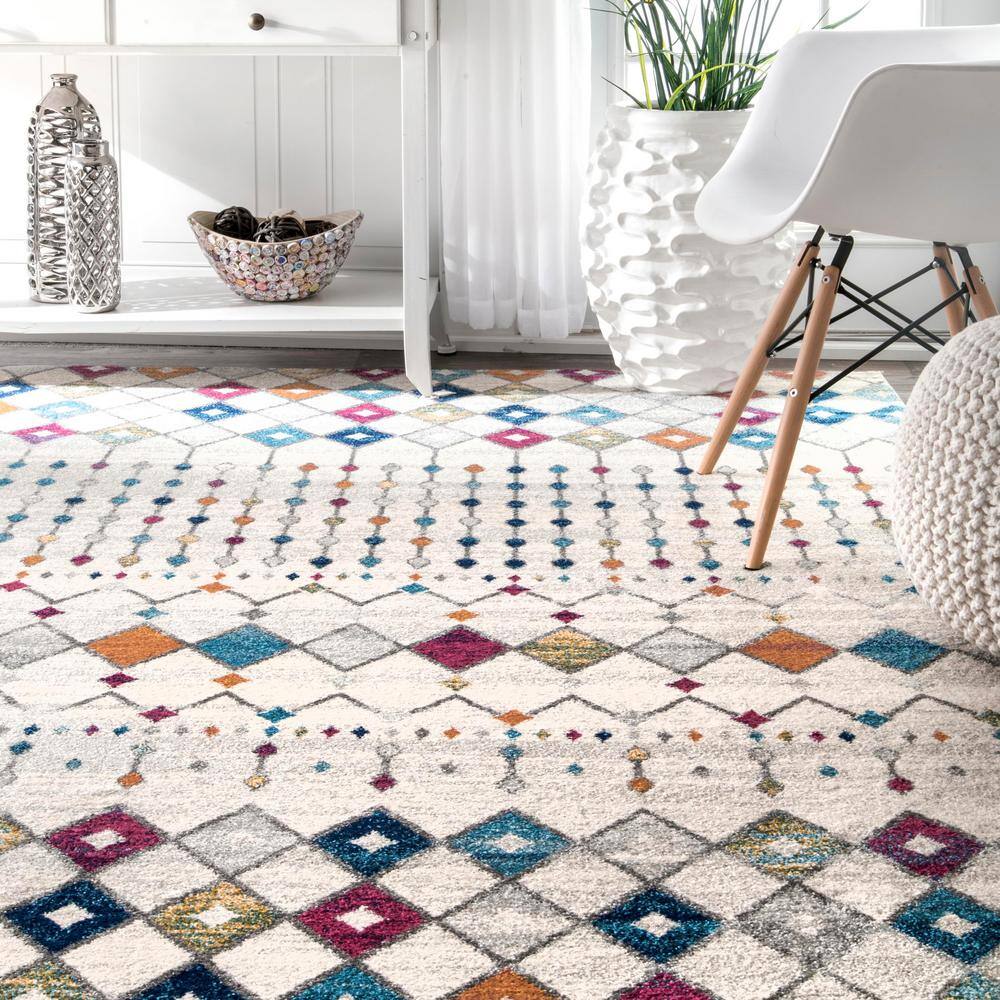 52'' Square Synthetic Moroccan Trellis Non-Slip Area Rug - Multi