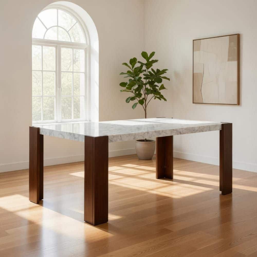 Benjara White and Brown Marble 40 in. 4-Legs Dining Table Seating for 6 ...