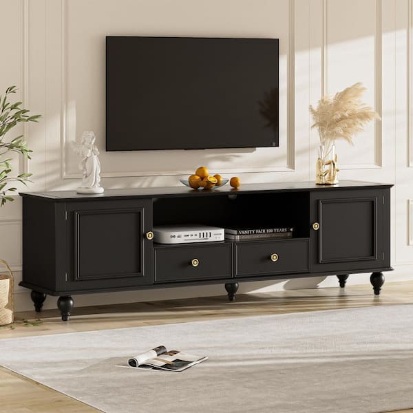 Bravini Modern Black Wood Frame TV Stand Entertainment Center Fits TVs up to 80 in. with Drawers, Storage Cabinet