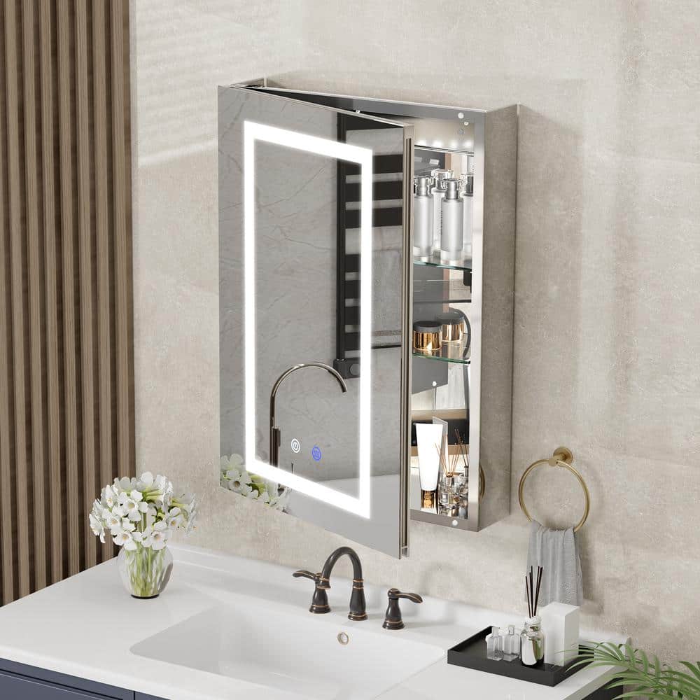 20 in. W x 28 in. H Rectangular Aluminum Light Medicine Cabinet with Mirror