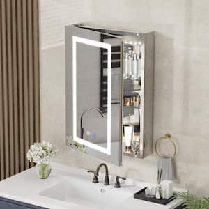 20 in. W x 28 in. H Rectangular Aluminum Light Medicine Cabinet with Mirror, Defogging, Mounted Recessed or Surface