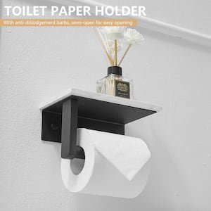 Marble Wall Mounted Single Post Toilet Paper Holder Non-Slip Tissue Roll Holder for Bathroom in Vibrant Black