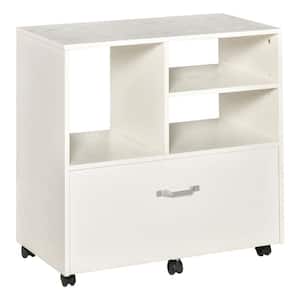 29 in. White Filing Cabinet with Wheels, Paperwork and Folder Storage Organizer with Large Drawer