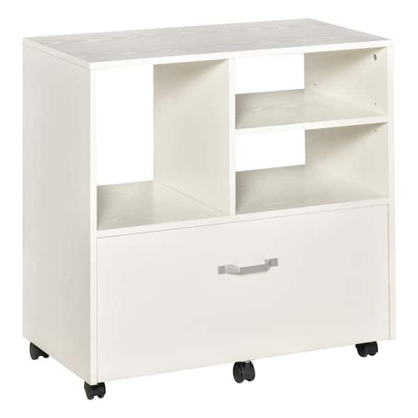 Vinsetto 29 in. White Filing Cabinet with Wheels, Paperwork and Folder ...