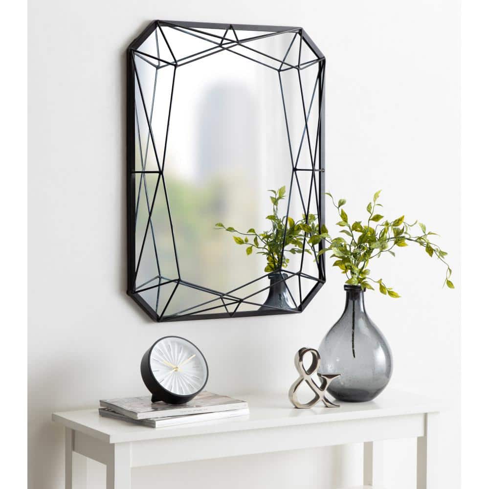 Keyleigh Black Geometric Metal Frame Rectangular Wall Mirror