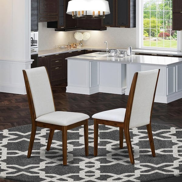 East West Furniture Walnut, Parson Dining Room Chairs - Grey Linen Fabric Upholstered Chairs, Set Of 2