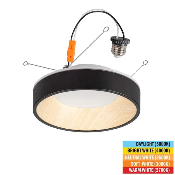 6 in. Retrofit Matte Black White Oak Accent Integrated LED Recessed Light Trim Night Light Feature Adjustable CCT