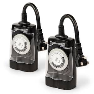 Outdoor 2 Grounded Outlets Timer with Waterproof Outlet Timer for Lights (2 Pack)