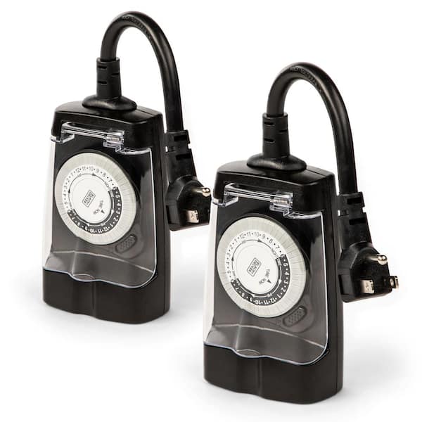 Outdoor 2 Grounded Outlets Timer with Waterproof Outlet Timer for Lights (2 Pack)