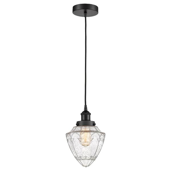 Bullet 60-Watt 1-Light Matte Black Standard Mini Pendant Light with Seeded Glass Shade, No Bulbs Included