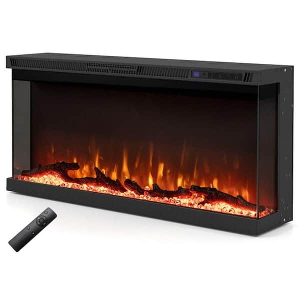 40 in. 3-Sided Freestanding or Recessed Electric Fireplace Heater in Black 5000 BTU with Remote and 12-Flame Colors