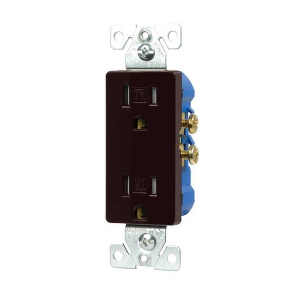 Eaton 15-Amp Tamper Resistant Decorator Duplex Outlet Receptacle with Side and Push Wire - Brown