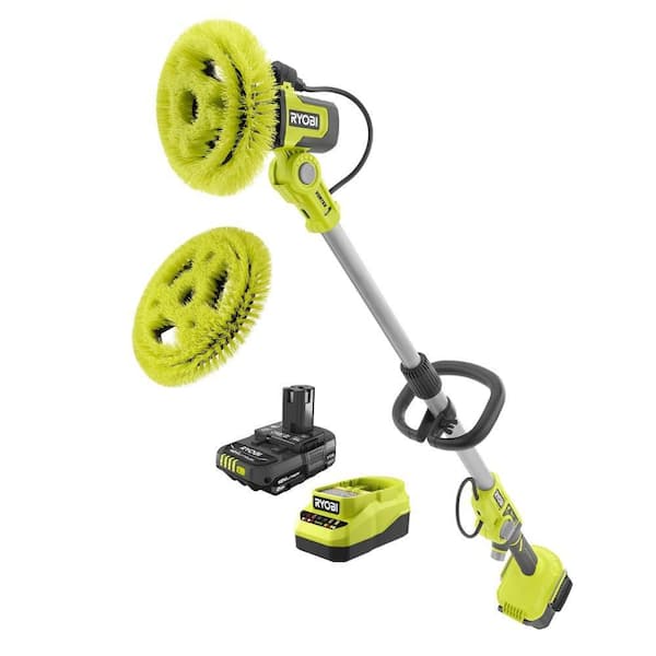 RYOBI ONE+ 18V Cordless Soap Dispensing Scrubber Kit w/ 11 in